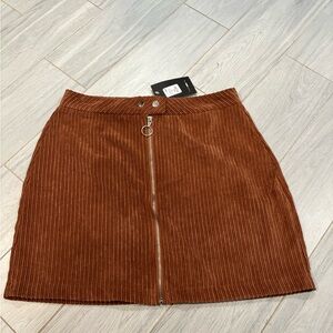 Fashion Nova Brown Corduroy Front-Zip Mini Skirt